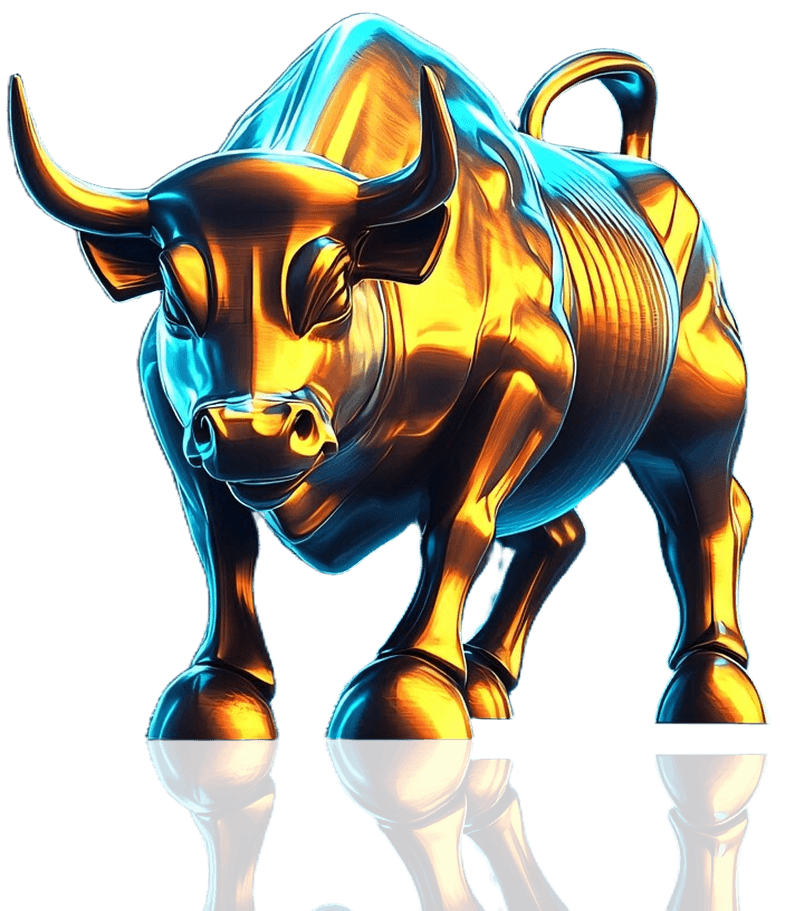 Golden bull sculpture symbolising business growth