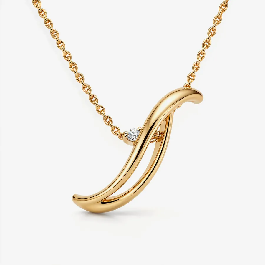 Serpentine Wave Necklace, 9ct Yellow Gold