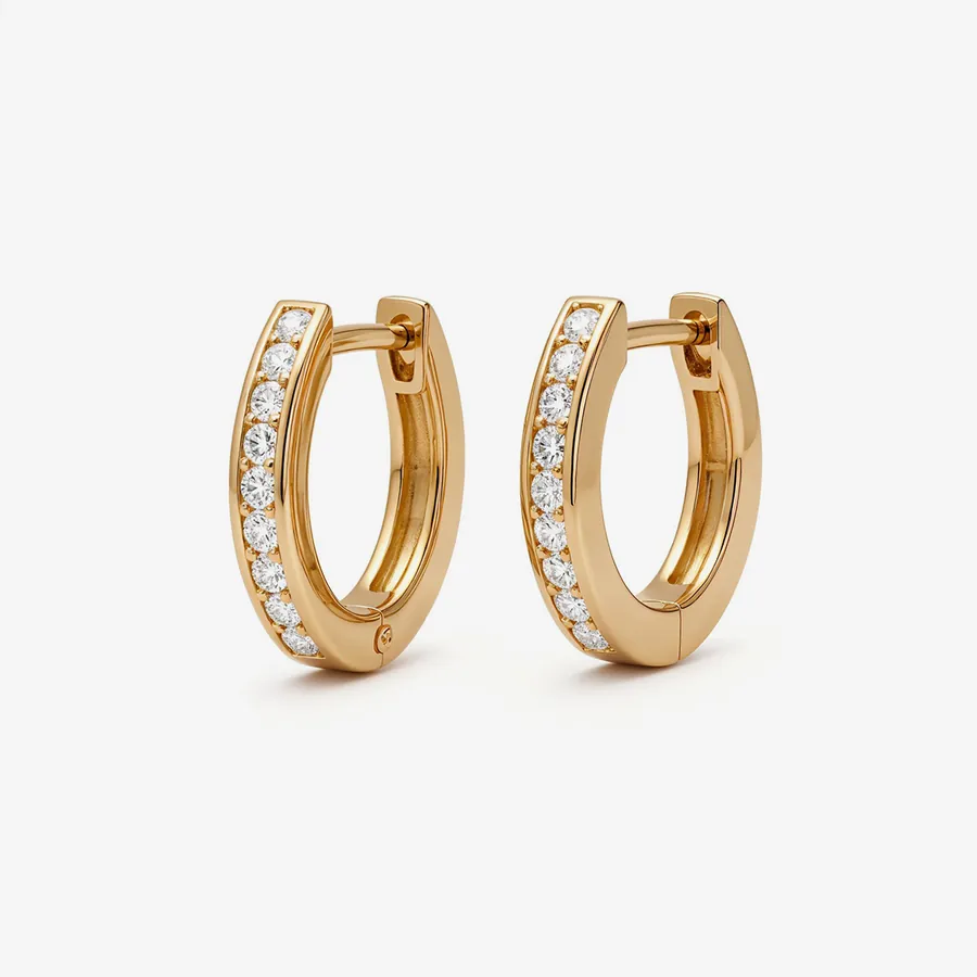 Pavé Huggie Hoops, 18ct Yellow Gold