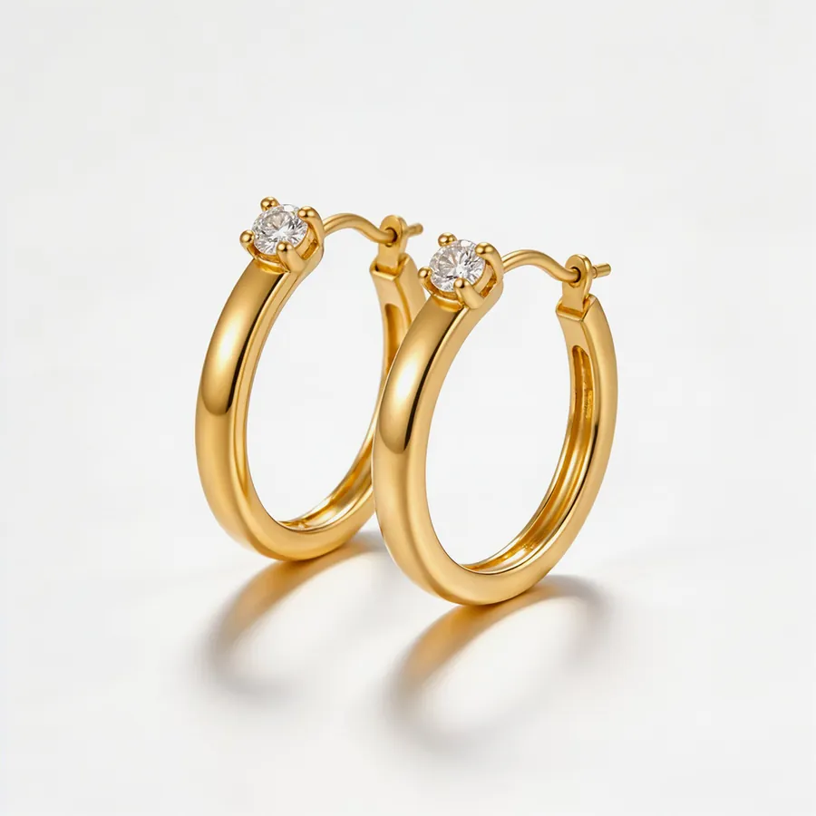 Solitaire Drop Hoops, 14ct Yellow Gold